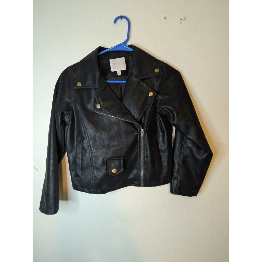 Chelsea & Violet Girls Faux Leather Moto Jacket Black Size L 14‎